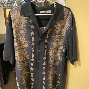 Tommy Bahama Black and Gold Floral Shirt